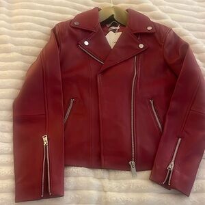 NWT Mango Genuine 100% Sheep Leather Burgundy Gorgeous Buttery Soft Moto Jacket